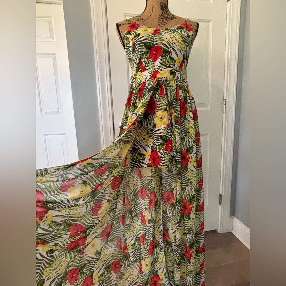 XOXO Floral Maxi Dress with Red and Yellow Accents